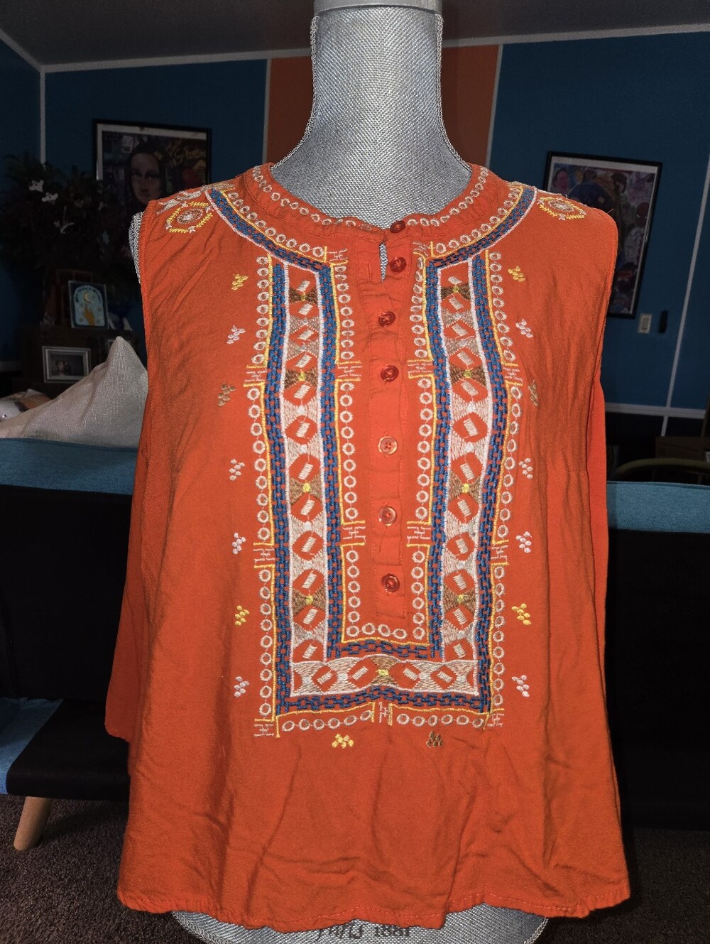 Roamans US Women's Plus Size 22w Sleeveless Embroidered Design Top Blouse Shirt